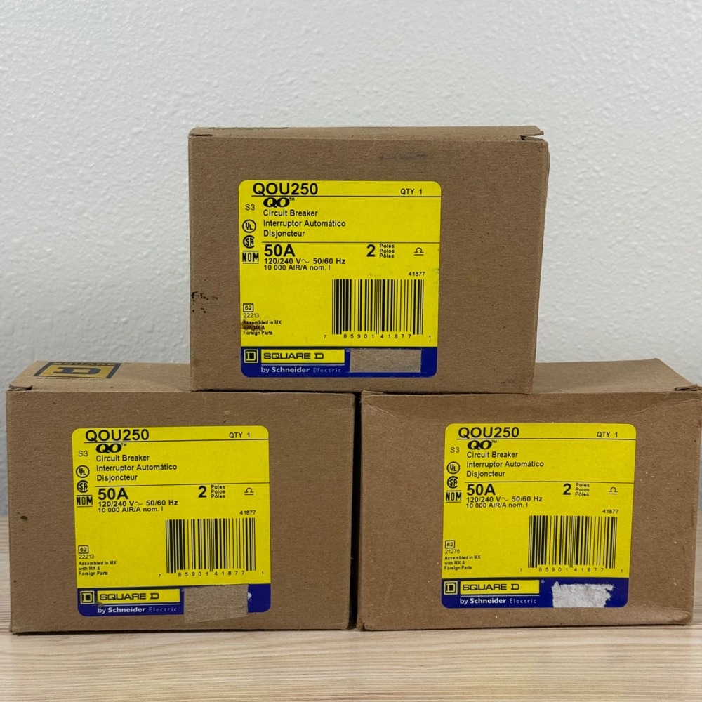 Lot of 3 SQUARE D QOU250 Circuit Breaker 50A/2P/120-240V - Brand New